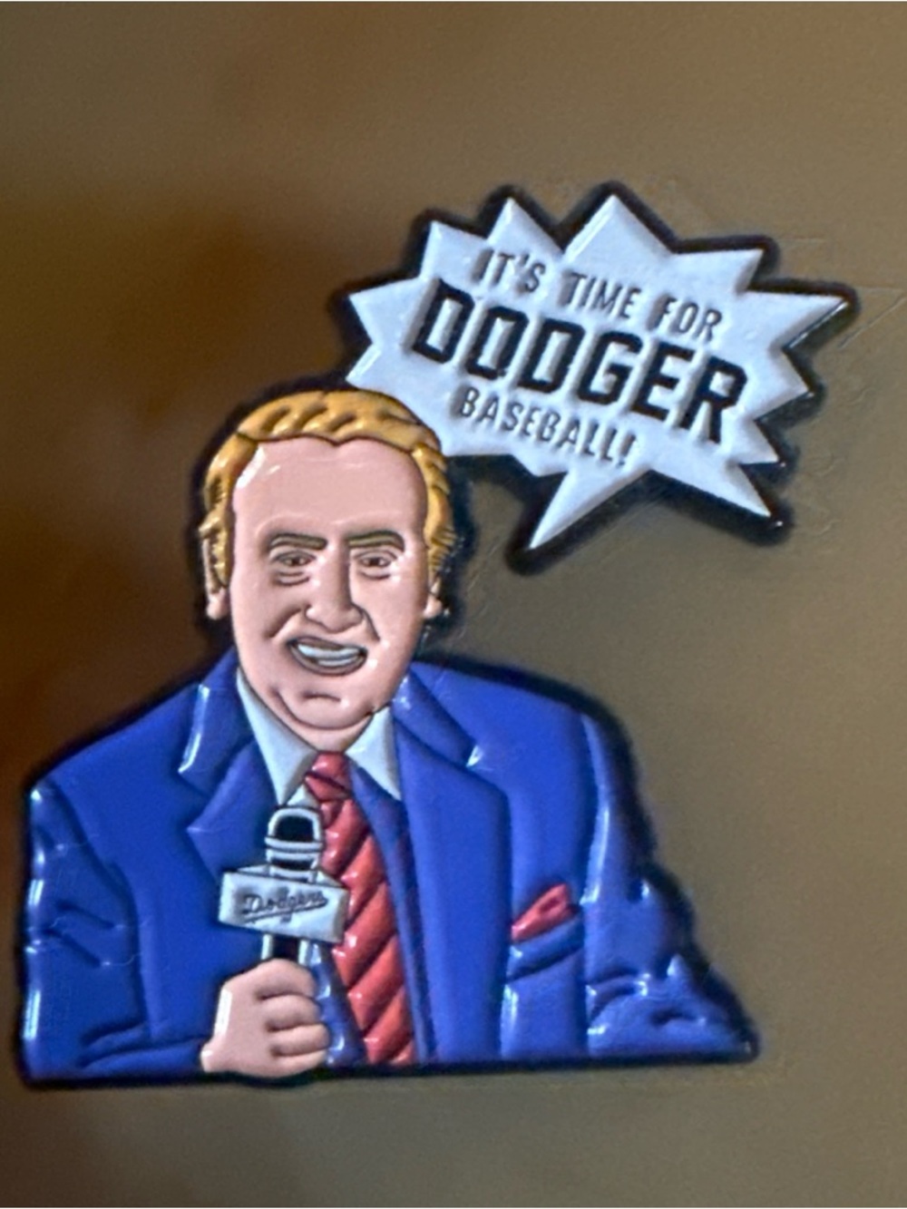 Dodger Baseball Broadcaster Enamel Pin - Blue, Red, Blonde